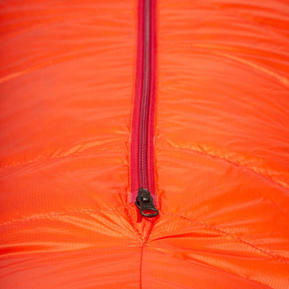 Mountain Equipment Kryos Sleeping Bag in Cardinal Orange - Zip Detail