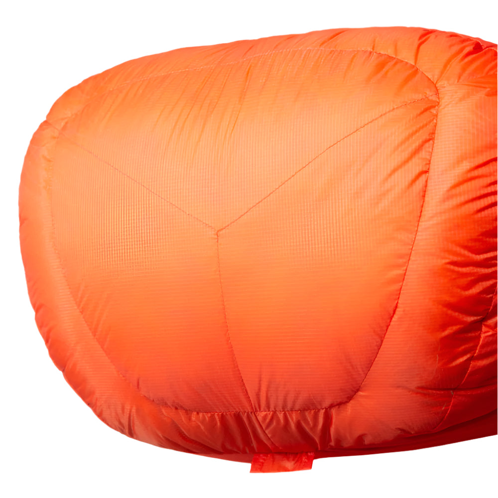Mountain Equipment Xeros Sleeping Bag in Cardinal Orange - Foot Box Detail