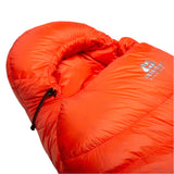 Mountain Equipment Xeros Sleeping Bag in Cardinal Orange - Hood and Collar Detail