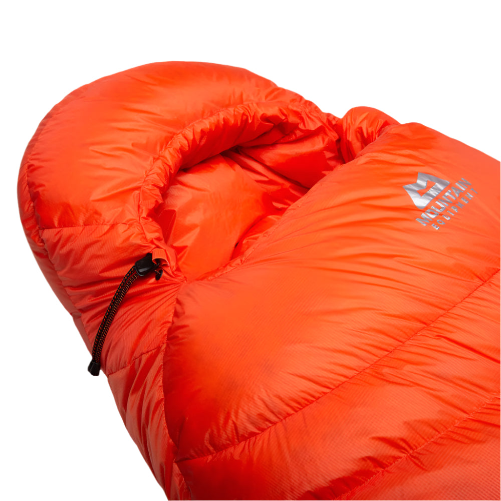 Mountain Equipment Xeros Sleeping Bag in Cardinal Orange - Hood and Collar Detail