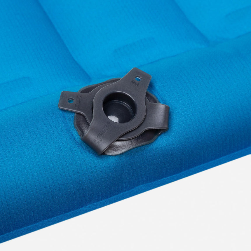 Mountain Equipment Aerostat Down 7.0 Mat Wide Regular (R5.0) Mykonos Blue- Gas Mask valve