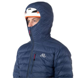 Mountain Equipment Frostline Men's Down Jacket Outdoor Action Denim Blue- Helmet Compatible Hood