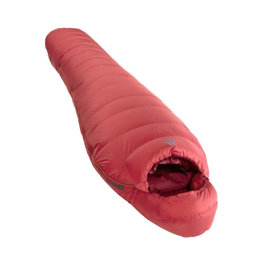 Mountain Equipment Glacier 450 Sleeping Bag Outdoor Action Imperial Red- Slanted Full Length