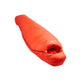 Mountain Equipment Kryos Sleeping Bag (-20°C/-4°F) Outdoor Action Cadinal Orange- Full Length (Angled)