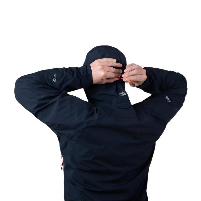 Mountain Equipment Odyssey Waterproof Jacket Outdoor Action Medieval Blue- Hood Adjustment