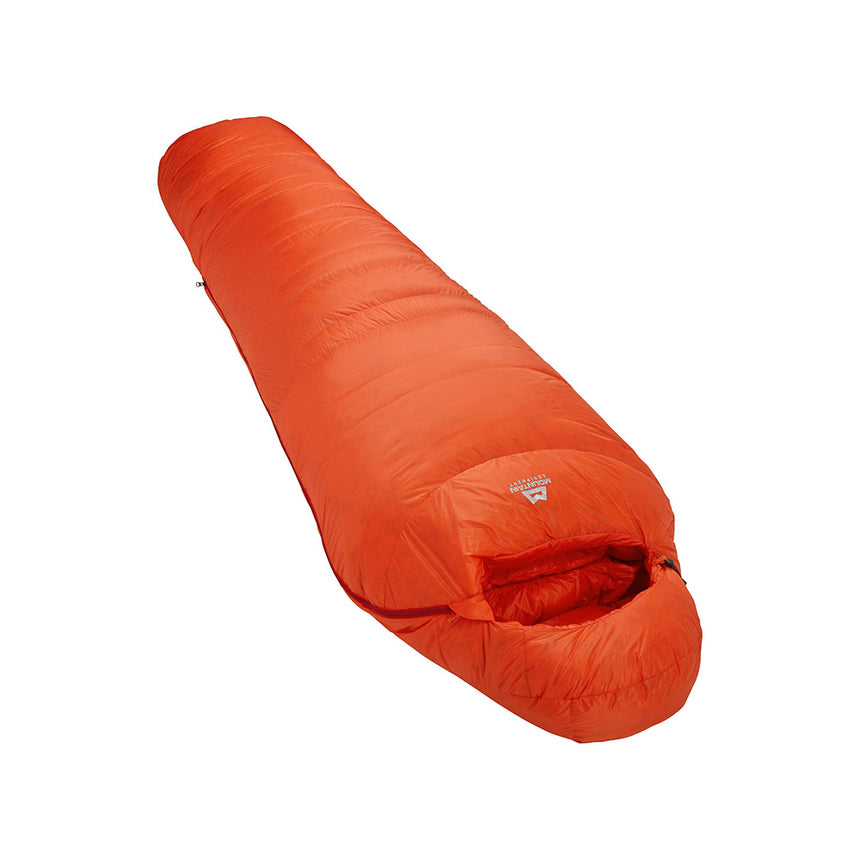 Mountain Equipment Xeros Sleeping Bag (-14°C/7°F) Outdoor Action Cardinal Orange- Full Length (Angled)