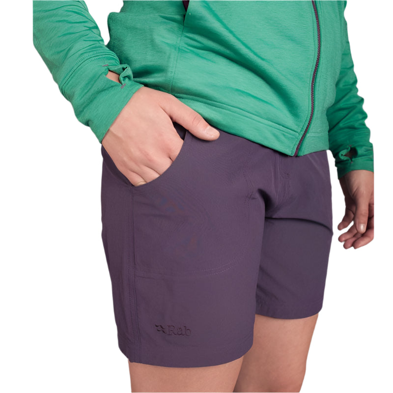 Rab Women's Helix Shorts in Graphene - worn, hip pocket detail