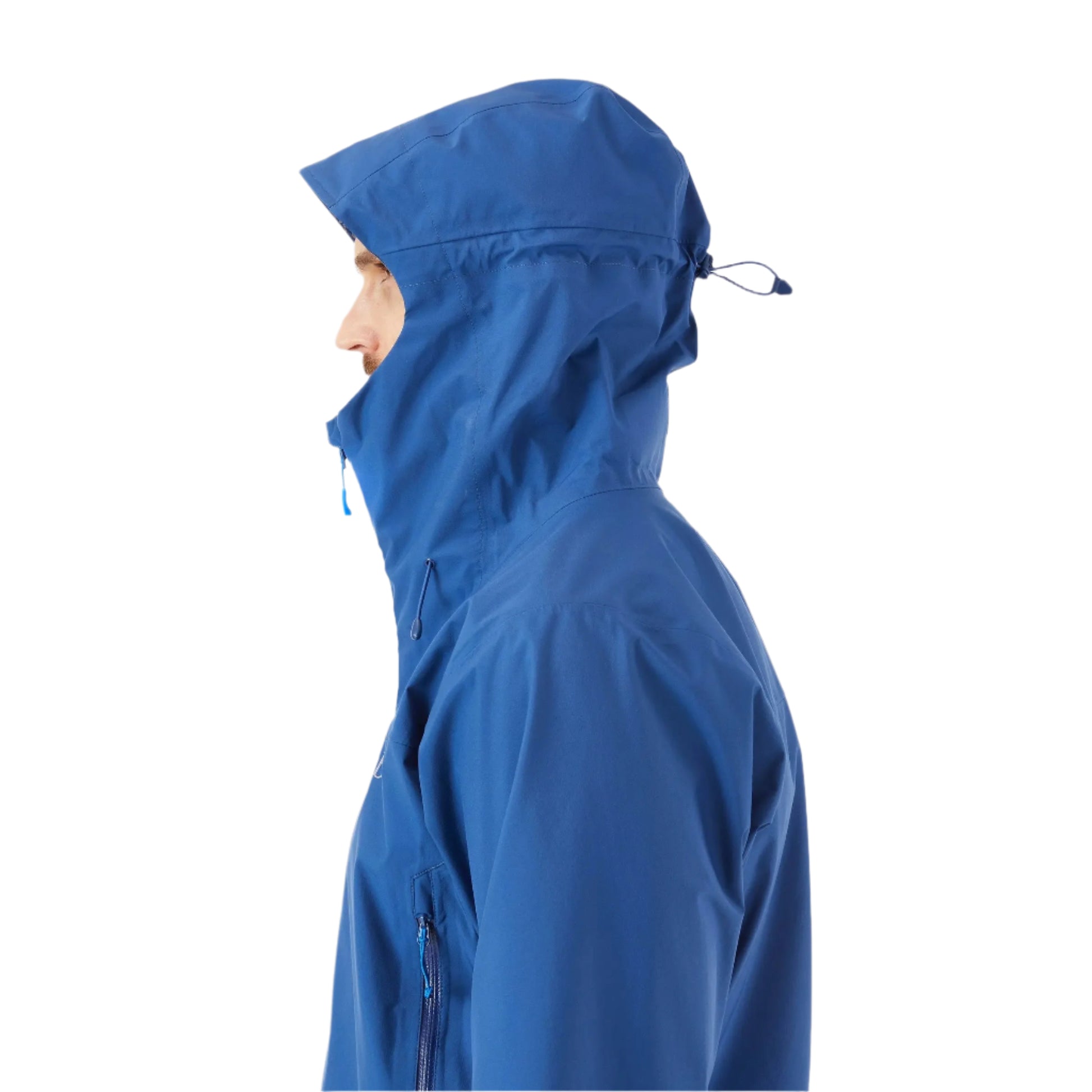 Rab Men's Arc Eco Waterproof Jacket in Nightfall Blue (Reference) - Hood Worn Side