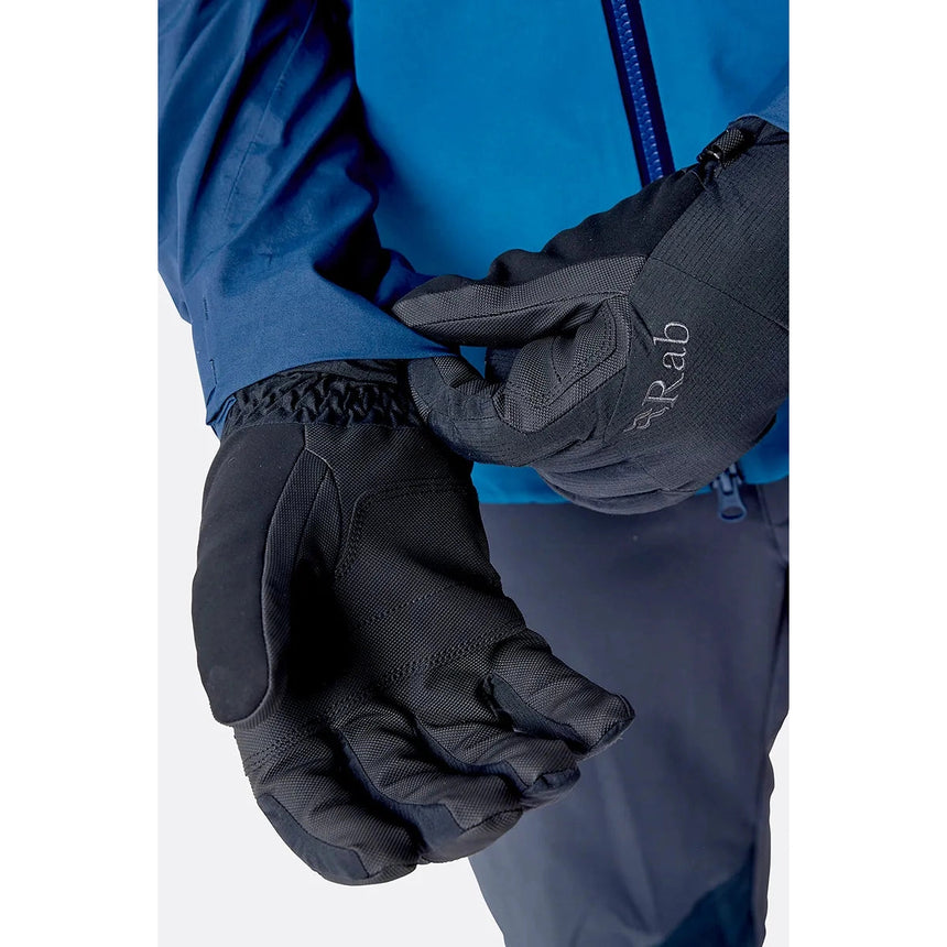 Rab Men's Storm Waterproof Gloves in Black - worn, cuff adjustment detail, alternate angle