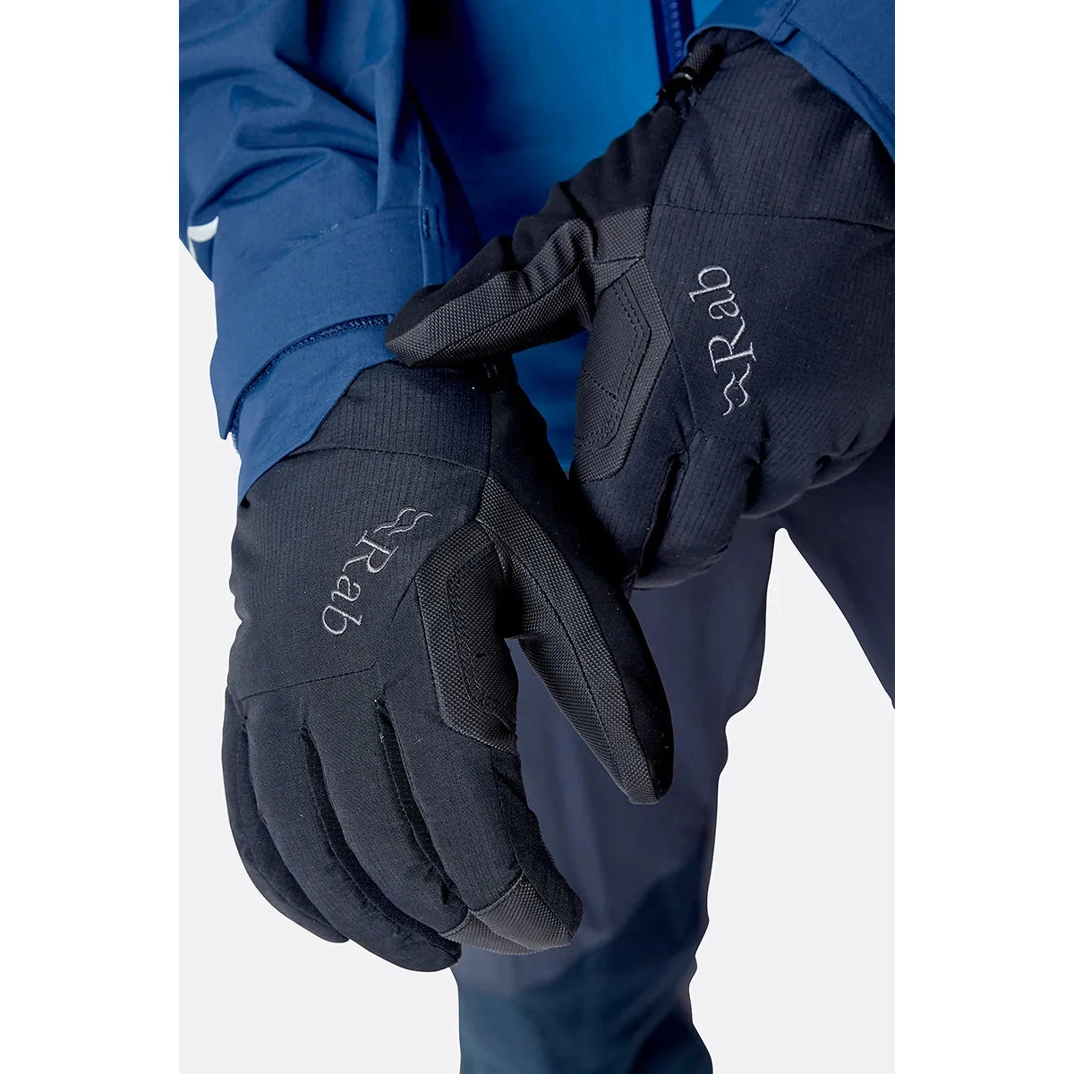 Rab Men's Storm Waterproof Gloves in Black - worn, cuff adjustment detail