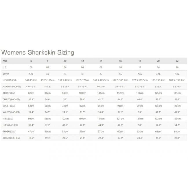 Sharkskin Chillproof Short Sleeve Top with Chest Zip - Women's Size Chart