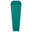 Mountain Equipment Groundup Mummy Sleeping Bag Liner in Spruce Stripe - front view showing drirelease Lyocell fabric and lightweight stretchy construction
