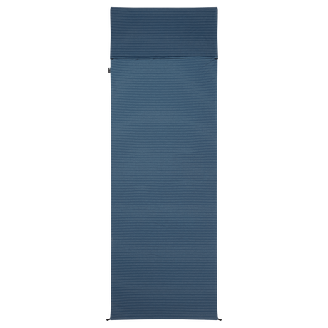 Mountain Equipment Groundup Rectangular Sleeping Bag Liner in Denim Blue - front view showing drirelease Lyocell fabric and lightweight stretchy construction
