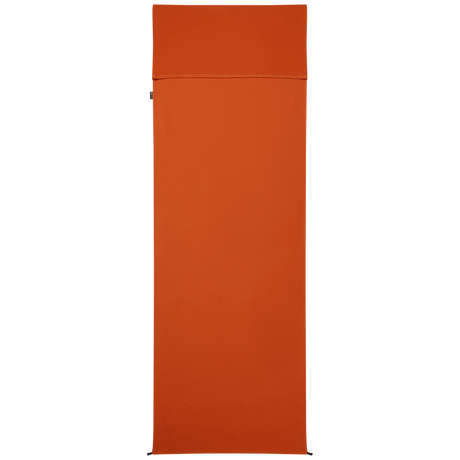 Mountain Equipment Groundup Rectangular Sleeping Bag Liner in Paprika - front view showing drirelease Lyocell fabric and lightweight stretchy construction