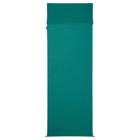 Mountain Equipment Groundup Rectangular Sleeping Bag Liner in Spruce Stripe - front view showing drirelease Lyocell fabric and lightweight stretchy construction