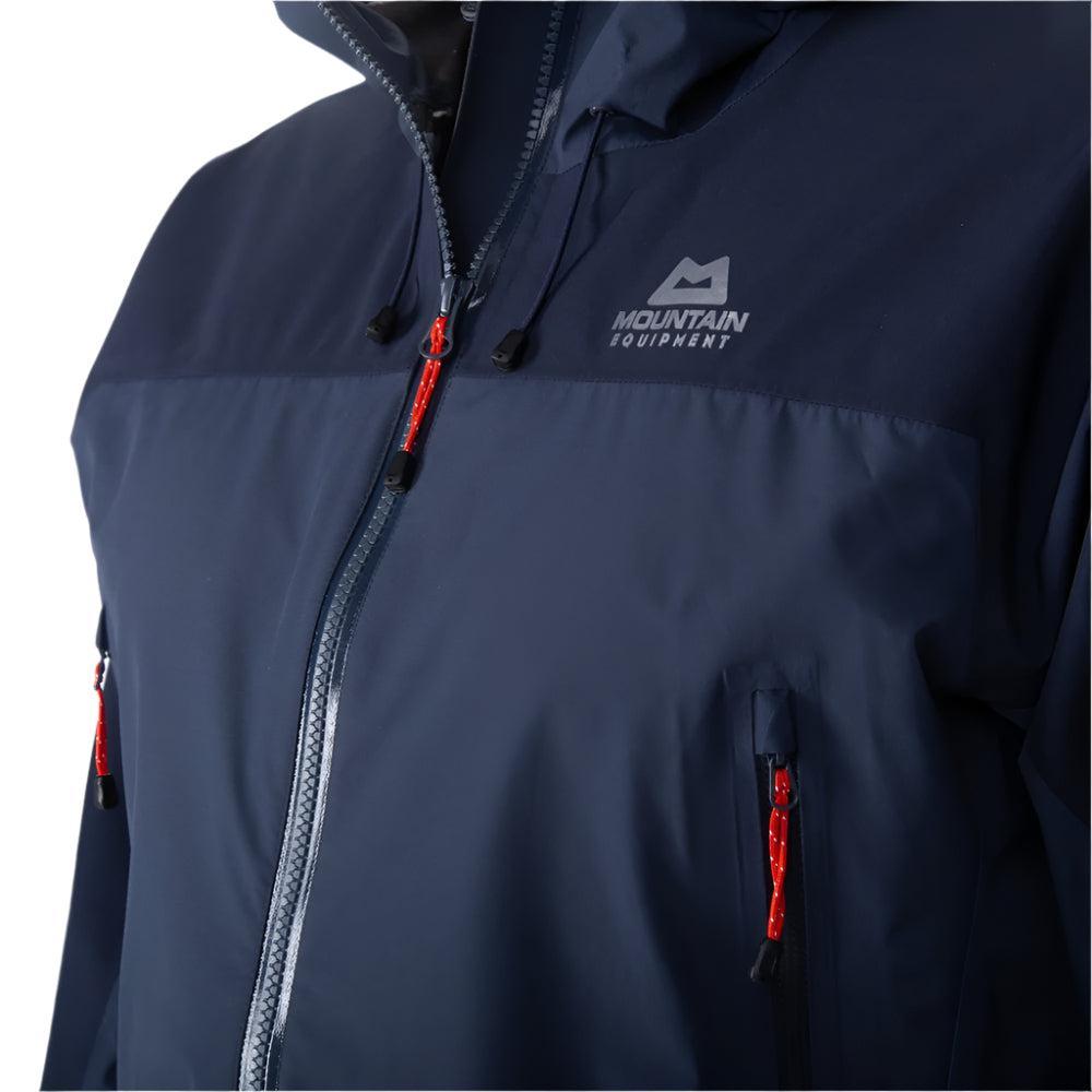 Large YKK WR zip pocket detail on Mountain Equipment Saltoro GORE-TEX Men's Jacket in Blue Nights/Cosmos