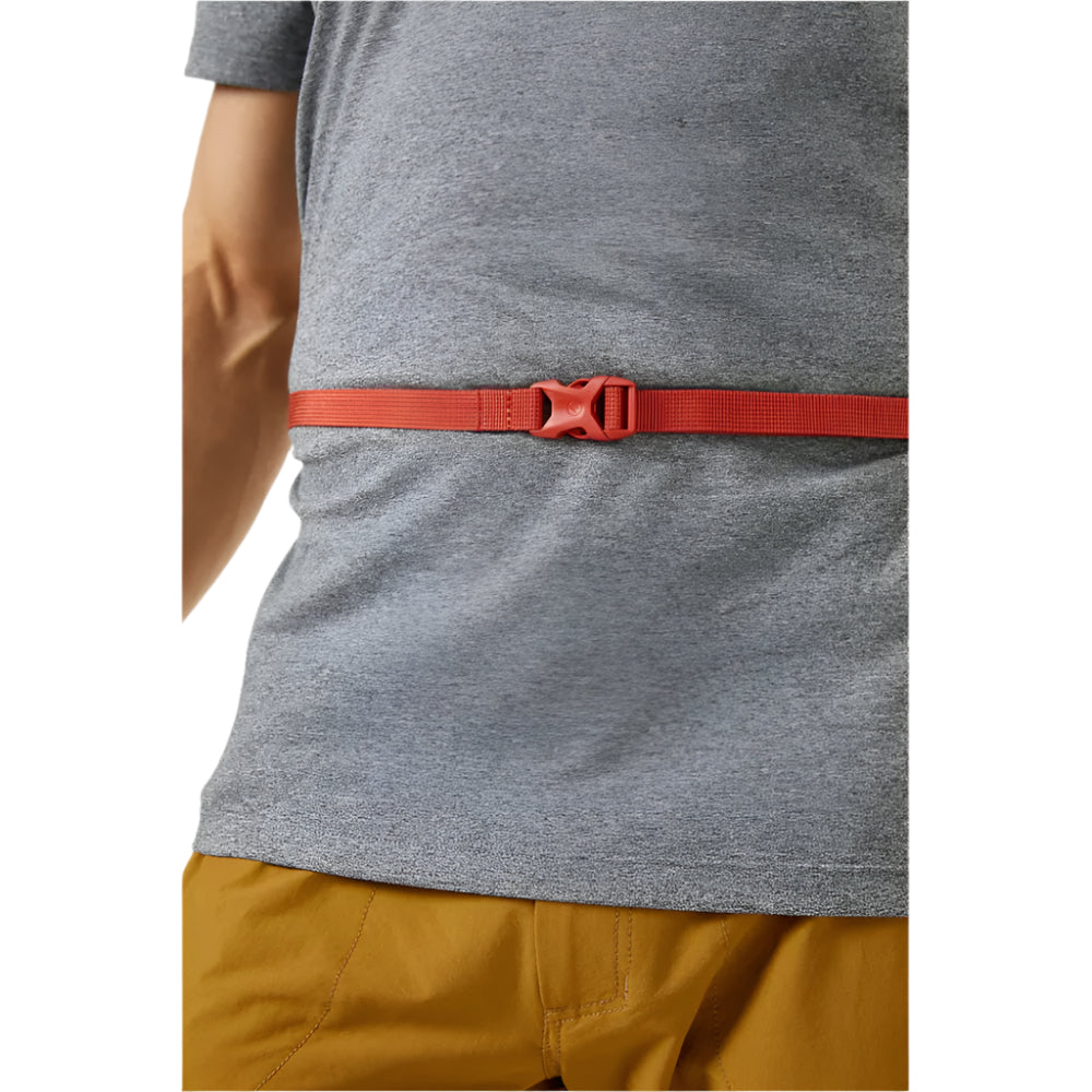 Rab Chalk Bag in Oxblood Red (Reference) - worn, buckle detail
